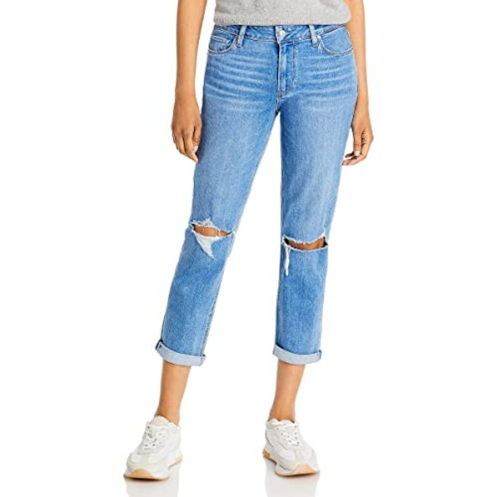 NWT Paige Denim Jeans Brigitte Boyfriend Skinny Destructed Light Wash Size 29